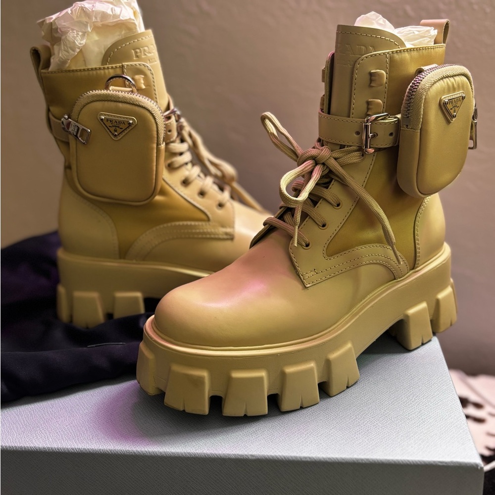 Prada Women's Tan Combat Boots